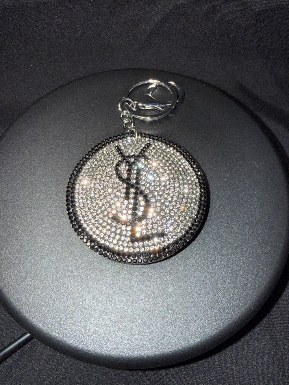 Crystal Logo Round Keychain Card Holder - Silver/Black